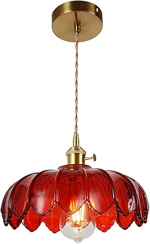 Lámparas colgantes retro vintage de vidrio pesado, pantalla redonda de 9.6 pulgadas de diámetro y latón dorado con interruptor de encendidoapagado,
