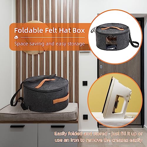 Ohiyoo Hat Box Hat Storage Box 16'' X 8'' Travel Hat Box Hat Boxes With Lids Round Hat Boxes For Women Storage Hat Foldable Box For Travel Stuffed Animal Toy Storage Bin With Lid (Dark Gray) #TOP1