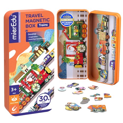 mierEdu Magnetspiel Box Züge – Magnetische Bausteine & Magnetspiel für Kinder ab 3 Jahre, Lernspiel & Reisespiel – Fördert Motorik & Fantasie, Spielzeug für unterwegs