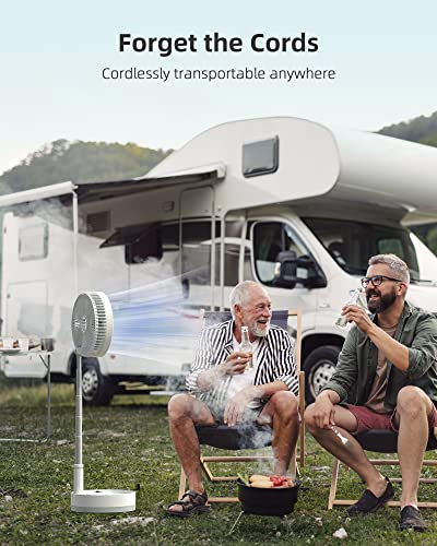 Koonie Portable Fan, 8 Inch Foldable Stand/Desk Fan Up To 30 Hours Night Light Remote Control Battery Or Usb Powered Cordless Height Adjustable Super Quiet Fan For Home, Camping, Travel, White #TOP1