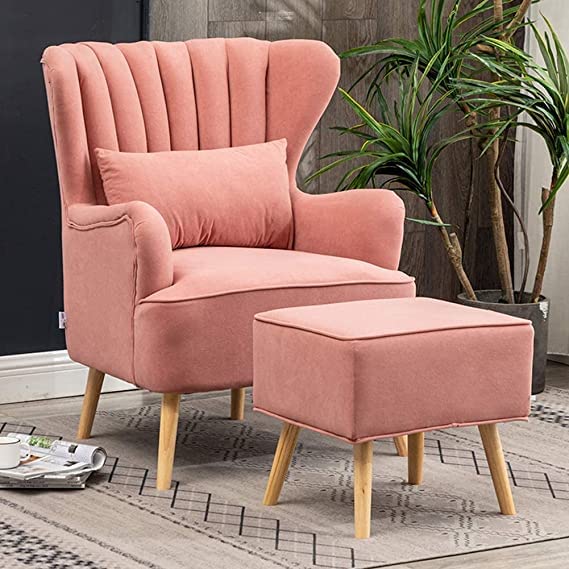 Image of Wing Chair for Living Room and Bedroom - High Back Cushioned Lounge Single Seater Sofa - Luxury Rest Arm Chair (Colour Pink)