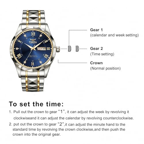 Image of Men's Analog Quartz Watch with Blue Dial, Two Tone Stainless Steel Strap, Date Display, Luminous Hands and Water Resistant Design