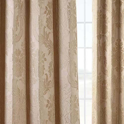 Hpd Half Price Drapes Designer Damask Curtains For Room Decorations Faux Silk 50 X 84 (1 Panel), Jqch-20122011-84, Beige & Gold #TOP6
