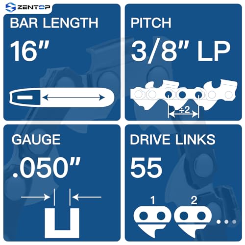 Image of 16 Inch Chainsaw Chain, 3 /8 inch LP Pitch .050 inch Gauge 55 Drive Links, Germany Steel Anti-Kickback Replacement for Stihl MS170, MS180, MS210, MS211, 3-Pack