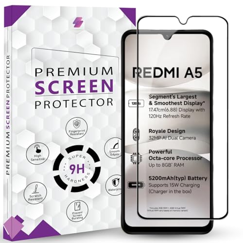 Image of Premium Tempered Glass Screen Protector Guard For Redmi A5 (6.88 Inch, Pack of 1) | Edge to Edge Coverage With Easy to installation kit