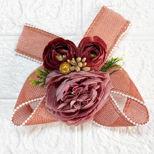 Image of ADIKALA Handmade Artificial Big Peonies 3 Flower Bunch for Trousseau Packing, Ready to use Flower Brooch Hamper for Decoration, Gift Wrapping Flowers (3, Brown)