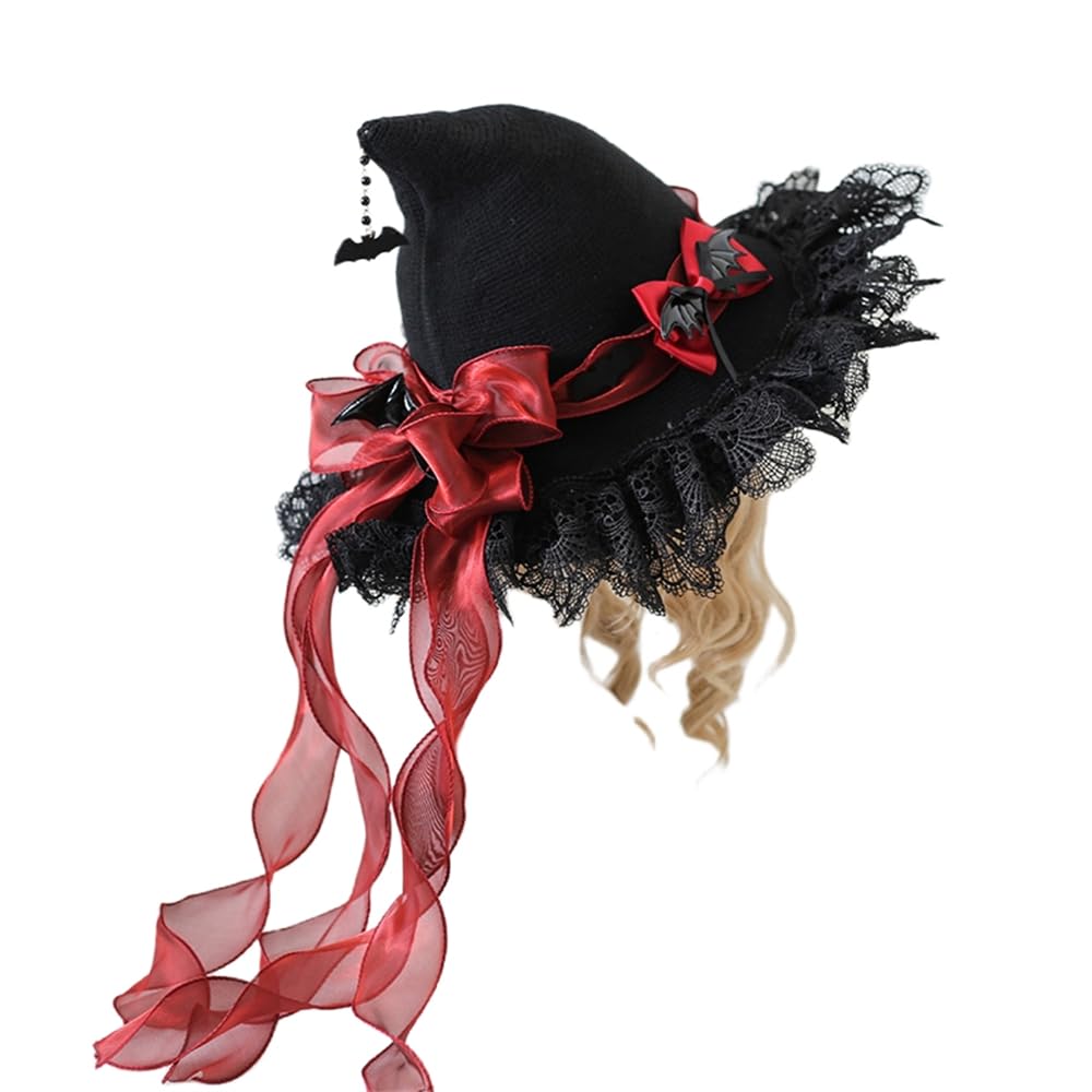 ZLDFGL Womens Witch Hat Lolita Magic Wizard Hats Cosplay Halloween Witch Hat Party Accessory Adult Party Headwear (Red, Adult)