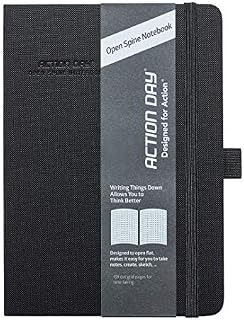 Open Spine Dotted Grid Notebook Journal by Action Day, Designed to Open as Flat as Possible, Makes It Easy for You to Take Notes, 2 Bookmarks, Closure, Pen Loop, Pocket, Premium Paper, Hardcover