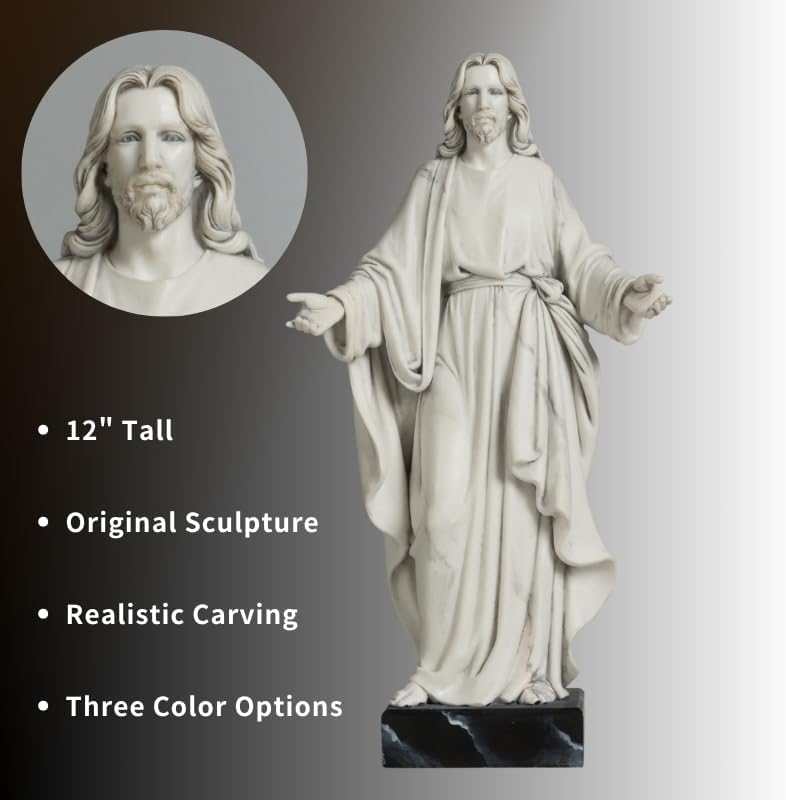 Miniatura 3 de Estatua de Jesús de 12 pulgadas pintada a mano con aspecto de mármol Jesucristo con brazos abiertos, decoración religiosa para el hogar, escultura