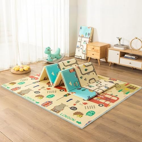 Ohrin ベビーマット 加厚 XPE 素材 折りたたみ 厚手 両面使用可 防水防汚 防音 滑り止め 無毒無臭 知育デザイン 安全検査済み 赤ちゃん・キッズ用プレイマット おしゃれ 出産祝い 一枚入り 身長測定シール付き 収納袋付属 (80*200*2cm