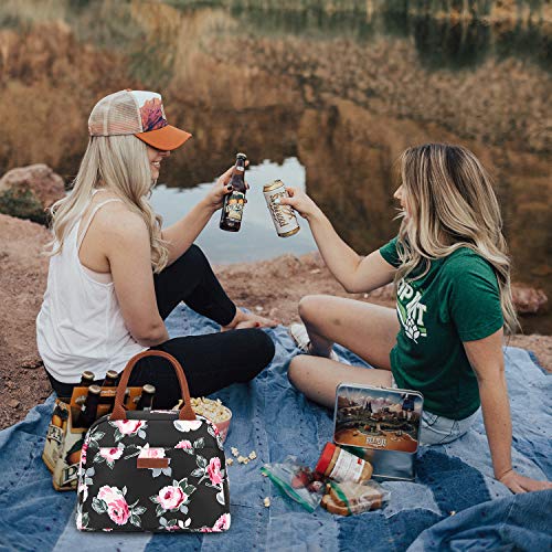 LOKASS Lunch Bag Cooler Bag Women Tote Bag Insulated Lunch Box Water-resistant Thermal Lunch Bag Soft Liner Lunch Bags for women /Picnic/Boating/Beach/Fishing/Work (Black) - Thumbnail 7
