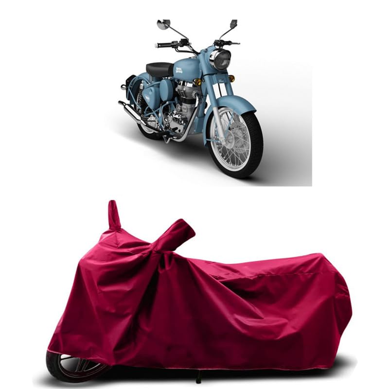 Image of DUFFEL-Two Wheeler Bike Body Cover Compatible for Royal Enfie Classic Squadron Heat Protectio /UV-Rays /Birds Dropping /DustProof /Waterproof Indoor Outdoor and Parking Full Body Protection [MAHROON]