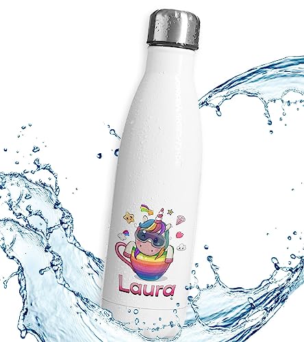 timalo® Thermosflasche Einhorn personalisiert mit Namen auslaufsichere Edelstahl Trinkflasche Wasserflasche für Kinder Mädchen 500mL