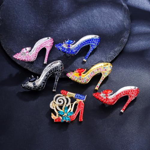 Image of Women Brooch Pins Bulk Set 6Pcs Elegant Crystal Rhinestones High Heel Shoes Shape Brooch for Dress Shawl Party Prom