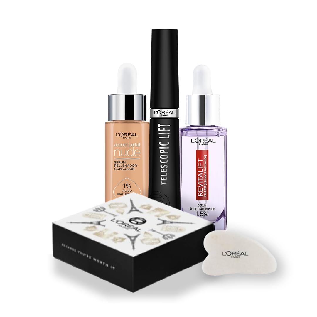 L'Oreal Paris Make-up Designer y skincare Cofre serum Accord tono 2-3, Telescopic Lift mascara de pestañas y serum filler anti-arrugas 30ml