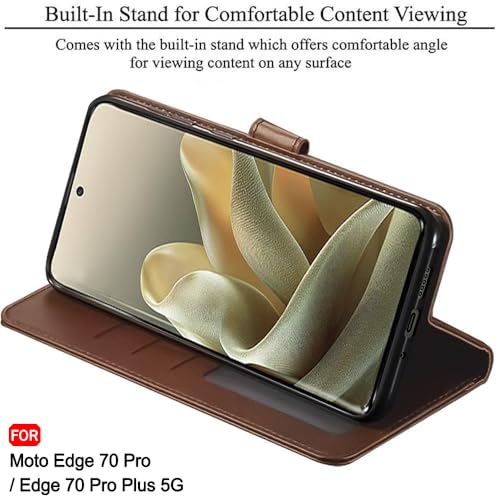 Image of TheGiftKart Flip Back Cover Case for Motorola Moto Edge 70 Pro /Edge 70 Pro Plus 5G | Dual-Color Leather Finish | Inbuilt Stand & Pockets | Wallet Style Flip Cover Case (Faux Leather, Brown & Coffee)