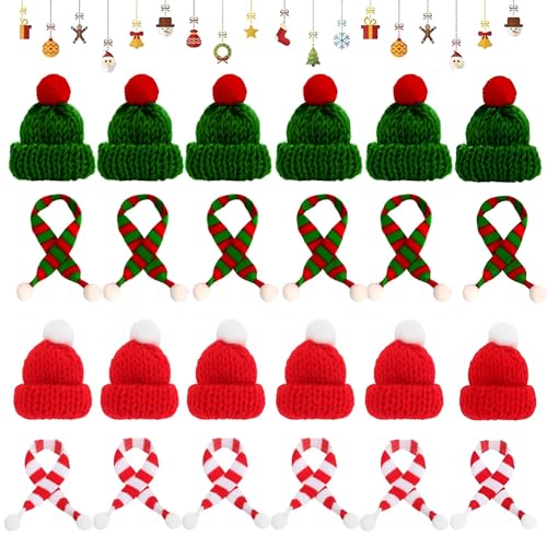 40 Stück Mini Weihnachtsmützen Und Schal Set, Kleine...