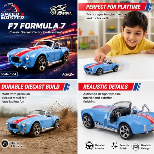 Image of 1:64 Scale Die Cast Metal Sports Car Toy for Kids & Collectors with Free Rolling Wheels, Premium Mini Metal Car Model, Realistic Detailed Design, Blue Finish, Display Vehicle, Birthday Return Gift