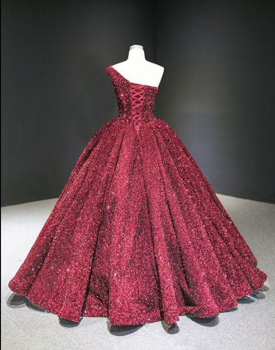 One Shoulder Sequin Pageant Gowns Sparkly Ball Gown Flower Girl Dresses for Wedding Princess Kids Toddler Dress2