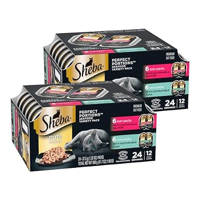Sheba Perfect Portions Wet Cat Food Cuts in Gravy Variety Pack, with Sustainable Tuna and with Sustainable Salmon, 2.6 oz. Twin-Pack Trays (12 Count, 24 Servings) (Pack of 2)