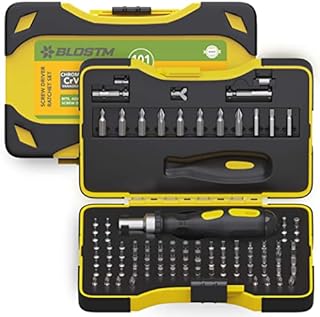 BLOSTM 101-Piece Magnetic Ratchet Screwdriver & Security Bit Set - Multifunctional Cr-V 1/4" Screwdriver Bits & Adaptors (Hex, Star etc) for DIY, Computer & Electronics Repairs - Includes Storage Case