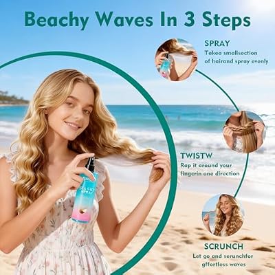 Sea Salt Spray for Women and Men, Travel Essentials, Beach Vacation Essentials, Textured Beach Waves & Volume for Curly Hair, Coconut Surf Spray, Gifts for Teen Girls, 8.8 oz