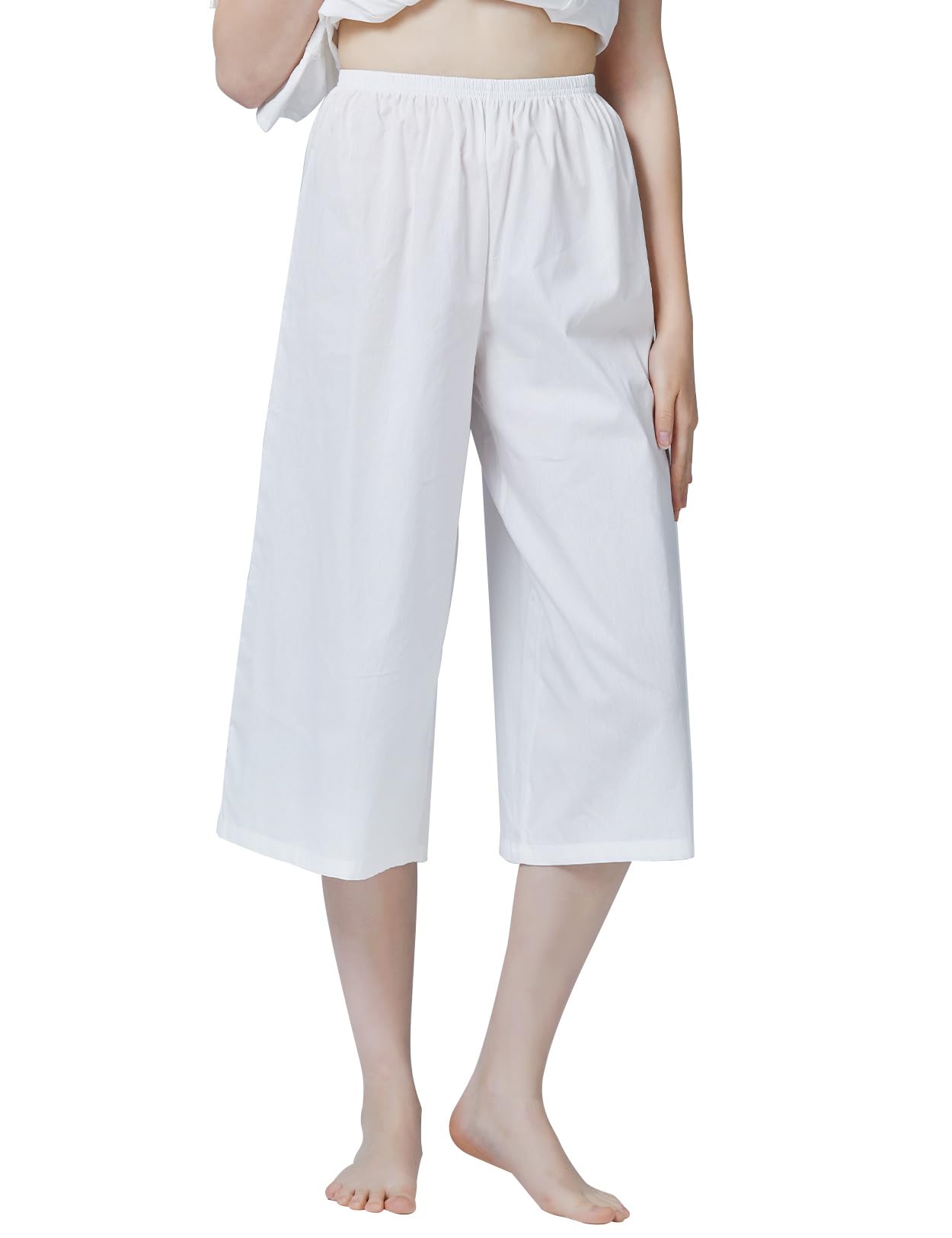 BEAUTELICATE Pantaloncini Sottogonna Vittoriano Donna 100% Cotone Pantaloni Pigiama Vittoriano Lungo Rinascimentale Antistatico Gamba Larga Pantaloni Avorio