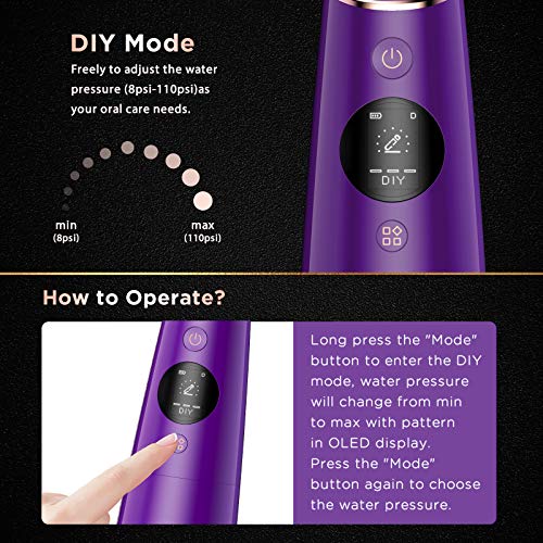 Liberex FC2660S Cordless Water Flosser - 4 Preprogrammed + 10 DIY Modes, 300ML Tank Portable Waterproof Oral Irrigator, Digital Display, 5 Dental Jet Nozzles, Teeth Cleaner for Travel - Thumbnail 3
