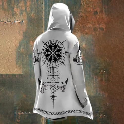 Mens Jacket Medieval Norse Mythology Hooded Cool Motorcycle Cardigan Cape - image 2