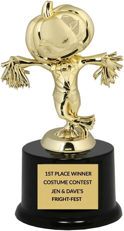 Pumpkin Scarecrow Trophy - Halloween Trophy, Free Engraving & Plate Included, 8 1/4 Inches Tall