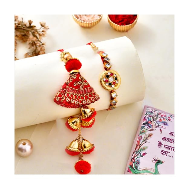 Image of Rakhi Gift for Brother with Chocolates Mug Gift Combo - Premium Lumba Kundan Rakhi with Chocolates and Roli Chawal Tika - Rakhi for Brother Bhai Bhaiya Boy Men Women