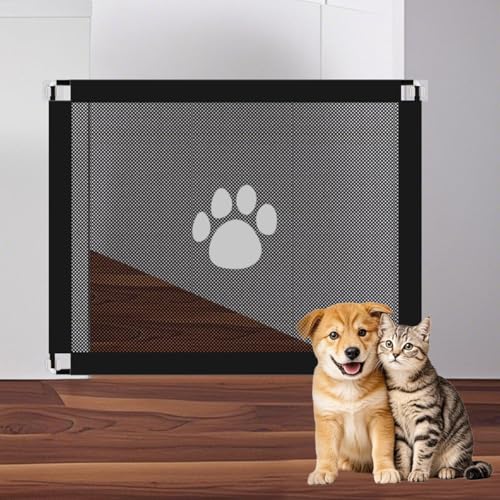 Enjoying Dog Gate for Stairs, 80×100 cm, Magic Dog Gates Indoor Doorway, Safety Pet Blocker Door for Dogs Cats, Self-Assembly Pet Mesh Gate for Hallways