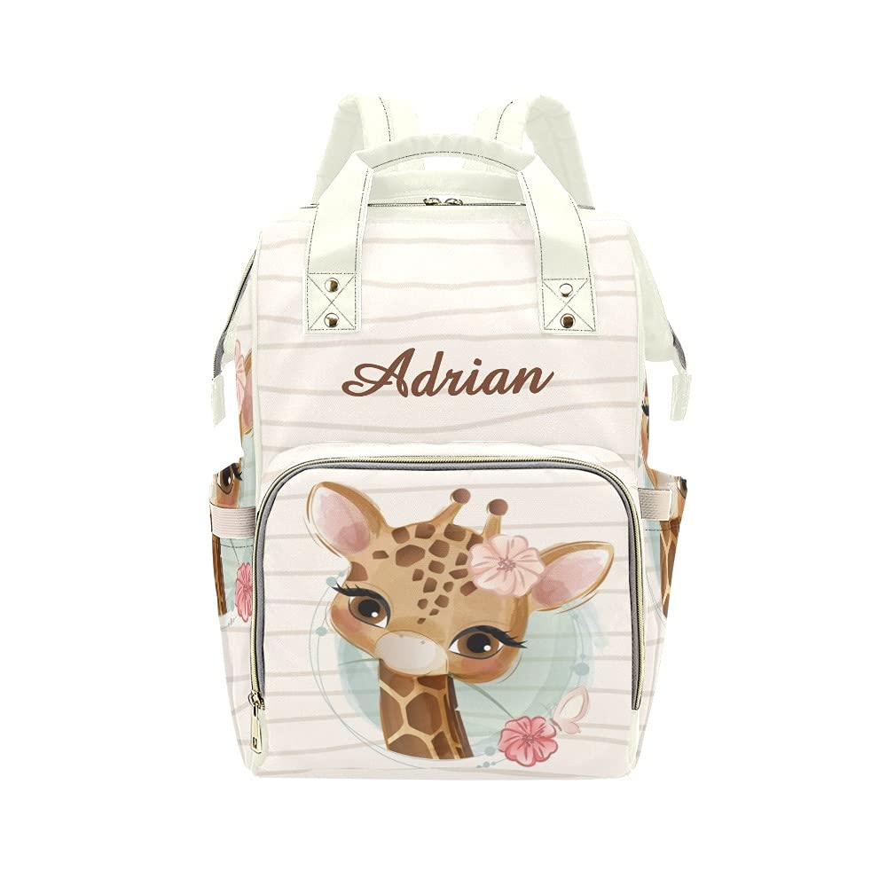 Personalized Giraffe Flower Diaper Bag Backpack with Name for Men Women Custom Nursing Baby Bags Shoulders Travel Bag Daypack