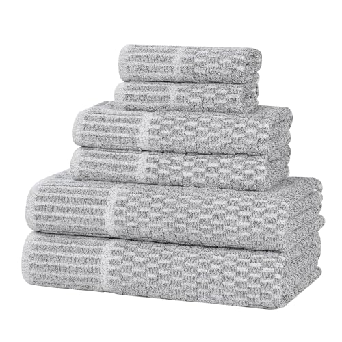 SUPERIOR Juno Viscose Cotton Blend Medium Weight Towels, for Bathroom, Shower, Spa, Plush, Quick Dry, Ultra-Soft Towels, Bath Essentials, Border Detail, 6 Piece Assorted Towel Set, Charcoal by SUPERIOR - Used condition - Image 2