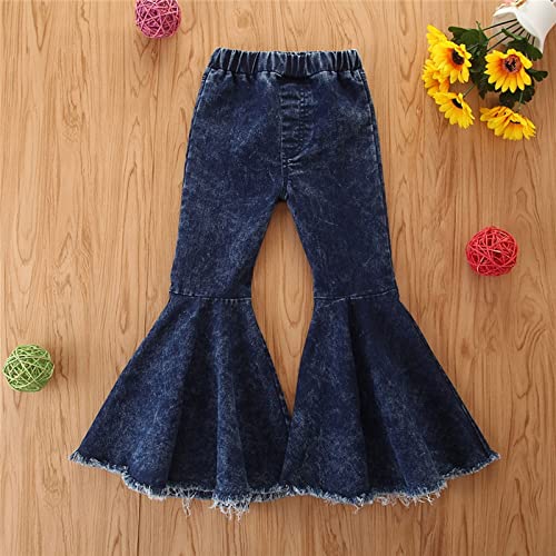 Baby Girls 𝐑uffle Denim Bell Bottom Baggy Wide Leg Jeans Toddler Elastic High Waisted Flare Pants with Pokets2
