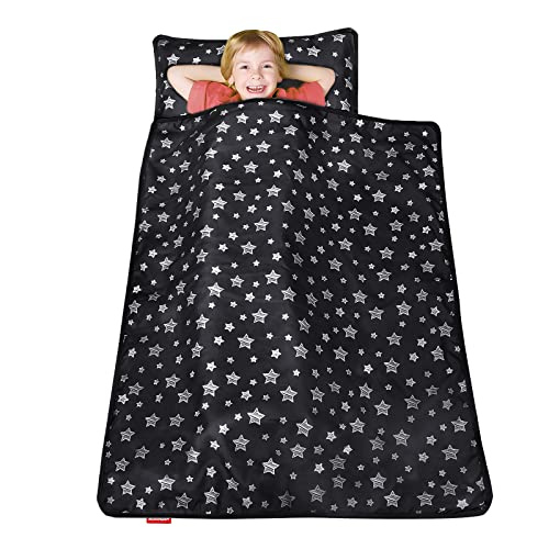 image for Moonsea Toddler Sleeping Bag Nap Mat Black with Pillow and Fleece Blan