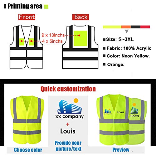 Yoweshop Hi Vis Safety Vest Customize Your Logo Protective Workwear With Reflective Strips Unisex (Neon Yellow (Xl)) #TOP2