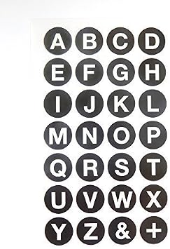 Small Alphabet A-Z Stickers, White Letters on Black 18mm 0.7 inch Round Circular Sticky Labels