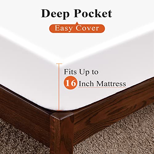 Shunjie.home 100% Bamboo Fitted Sheet Queen Size, Bamboo Cooling Fitted Sheet Only, 400 Thread Count Fitted Sheet White,10"- 16" Deep Pocket, Super Soft, Bottom Sheet Comfortable（1 Pack，Queen，White） #TOP2
