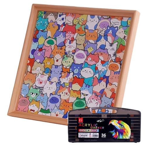 Cadre Photo en Forme de Chat en Bois personnalisé, Puzzle DIY pour Enfants et Adultes, Forme irrégulière, Peinture à la Main, livré avec 36 stylos pour décoration fête ou Saint-Valentin