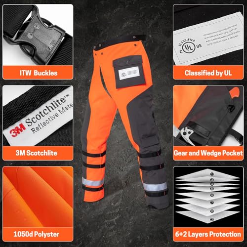 Technical Wrap Chainsaw Chaps by UL Class A 8 Layers Chainsaw Pants Apron Style Orange Black - Thumbnail 4