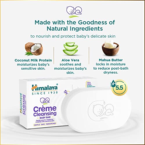 Image of Himalaya Creme Cleansing Baby Bar 125G| pH 5.5|with Coconut milk Protein and Aloe vera|Soap Free|Dermatologically tested |For New borns|For Baby's sensitive skin| No Parabens|No Synthetic Colors