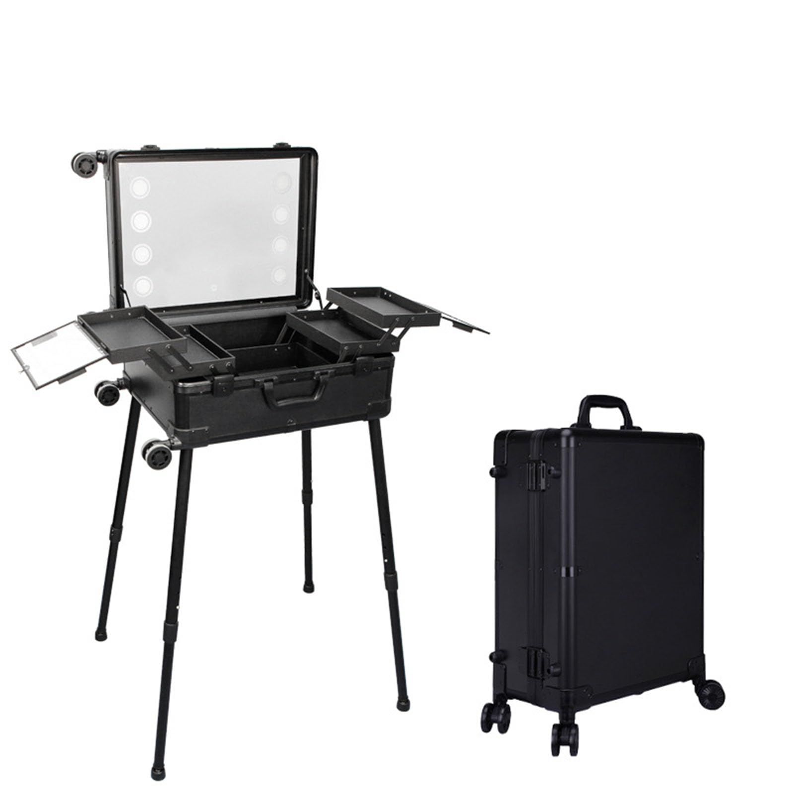Przenośna ręczna kosmetyczka z lekkim, teleskopowym statywem, uniwersalnymi kółkami 360° Aluminiowa kosmetyczka (A 22INCH)