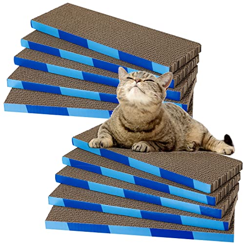 Tatuo 10 Pcs Cat Scratching Pads Large Cat Scratcher Cardboard 14.6 x 4.7 Inch Double Sided Scratch Board, Non-Toxic, Durable, Safe for Pets