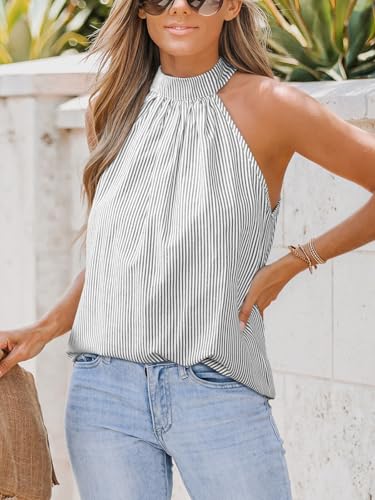 Image of CUPSHE Women's Striped V-Neck Tank Top Button Front Casual Sleeveless