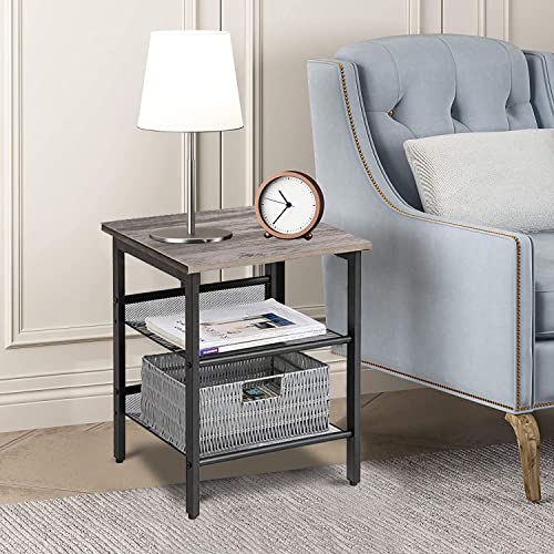 Tinkle Well End Table Set Of 2, Nightstand With 2-Tier Adjustable Mesh Shelves, Bedside Desk For Bedroom, Living Room, Easy Assembly, Greige #TOP4