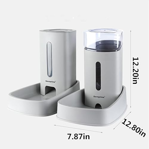 Miniatura 2 de SEVNPRIME Alimentador y bebedero automático para perros y gatos, 2 unidades, color gris, 3.8L, dispensador automático de comedero y bebedero para