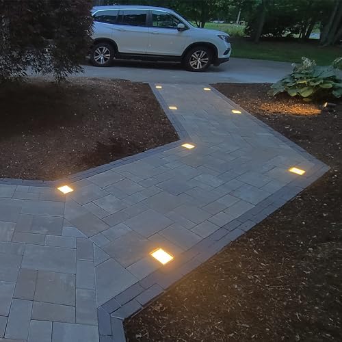 Image of LUMENGY Paver Light 4x4 Inch (3.93x3.93), 2700K Warm White, Glare-Free Brick Lighting for Driveways, Walkways, Pool Decks and Patios, 12V Hardwired, IP67 Waterproof, Drive-Over Rated
