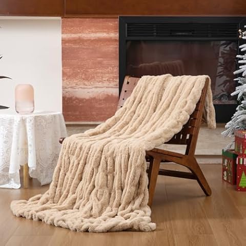 Tsalei Soft Fluffy Couch Throw Blanket for Winter Fuzzy Cozy Faux Fur Fall Blanket Thick Reversible Plush Warm Fleece Blanket for Bed Beige 60 * 70 Cover