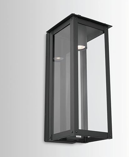 Miniatura 2 de Capital Lighting 934612BK-GL Hunt - Aplique de pared LED de cristal transparente para exteriores, 1 luz de 7 vatios, 21 pulgadas de alto x 8